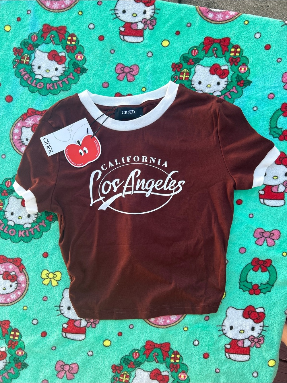 Cider Los Angeles Ringer Tee - Brown with White Trim